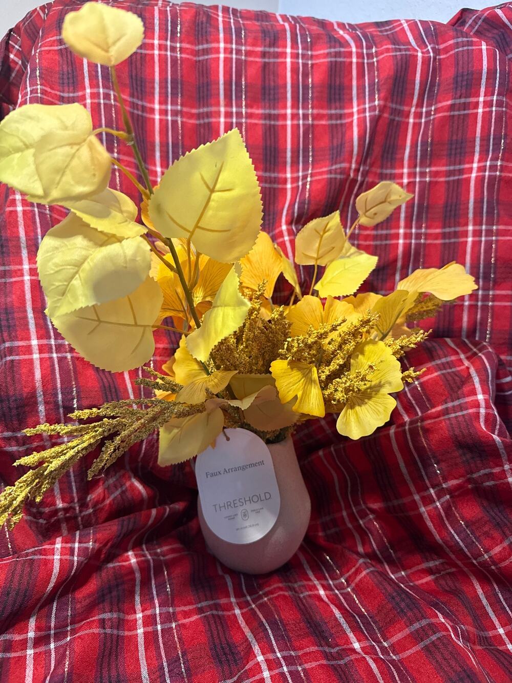 Threshold Faux Autumn Floral Arrangement with Vase, Yellow/Gold